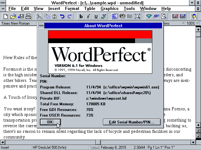 WordPerfect 6.1 for Windows